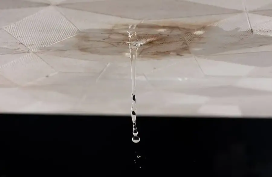 Water dripping from a stained ceiling inside a Monroe Township home